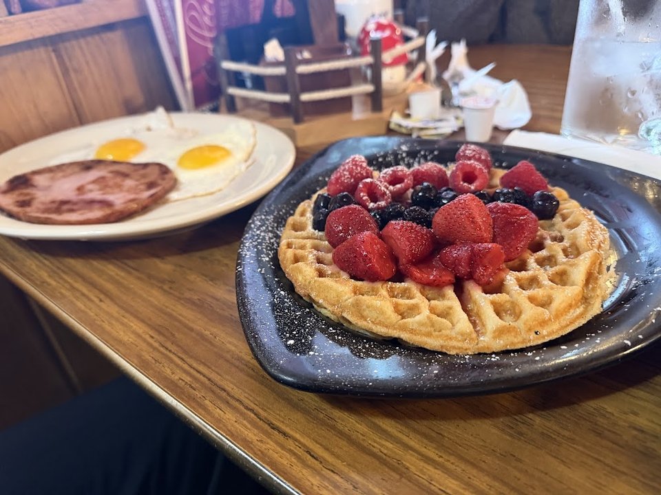 Berry Waffle and Eggs with Ham